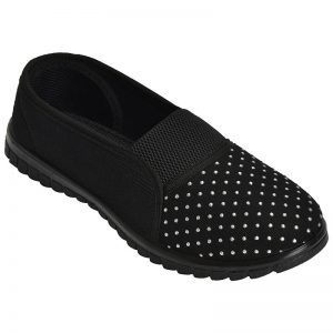 Women's Black Colour Fabric & Lycra Loafers