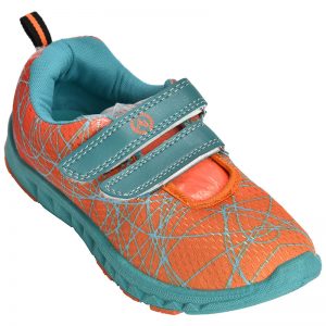 Women's Orange & Sea Green Colour Synthetic Leather Sneakers