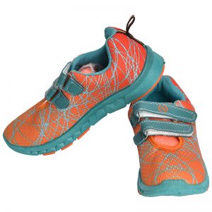 Women's Orange & Sea Green Colour Synthetic Leather Sneakers