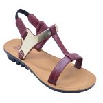 Women's Beige & Maroon Colour Synthetic Leather Sandals