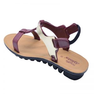 Women's Beige & Maroon Colour Synthetic Leather Sandals