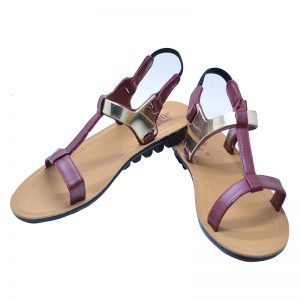 Women's Beige & Maroon Colour Synthetic Leather Sandals