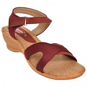 Women's Maroon & Beige Colour Synthetic Leather Sandals