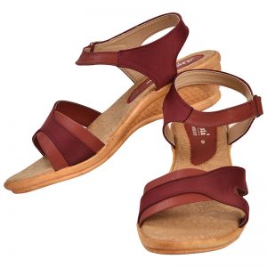 Women's Maroon & Beige Colour Synthetic Leather Sandals