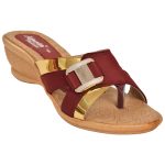 Women's Maroon & Beige Colour PU Synthetic Sandals