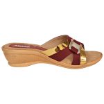 Women's Maroon & Beige Colour PU Synthetic Sandals