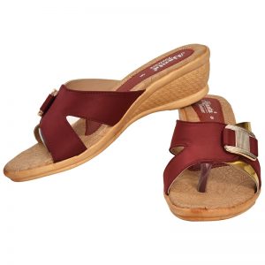 Women's Maroon & Beige Colour PU Synthetic Sandals