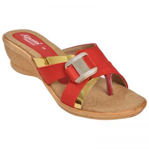 Women's Beige & Red Colour PU Synthetic Sandals