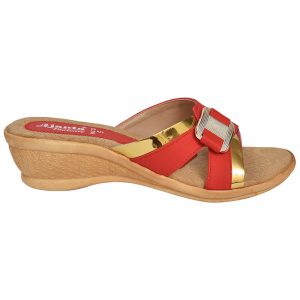 Women's Beige & Red Colour PU Synthetic Sandals