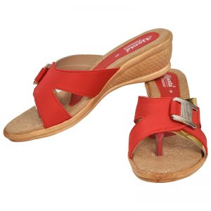 Women's Beige & Red Colour PU Synthetic Sandals