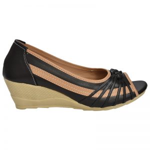 Women's Black & Beige Colour Synthetic Leather Mules