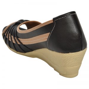 Women's Black & Beige Colour Synthetic Leather Mules