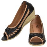 Women's Black & Beige Colour Synthetic Leather Mules