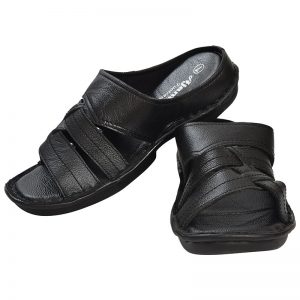 Men's Black Colour Synthetic Leather Sandals