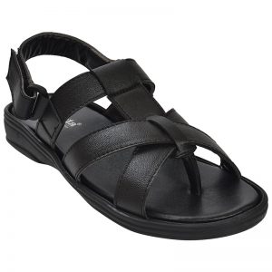 Men's Black Colour Synthetic Leather Sandals