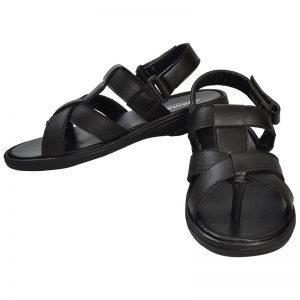 Men's Black Colour Synthetic Leather Sandals