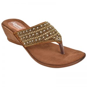 Women's Gold & Brown Colour Synthetic Leather Sandals