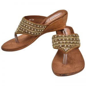 Women's Gold & Brown Colour Synthetic Leather Sandals