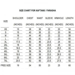 Islamic Clothing Size chart