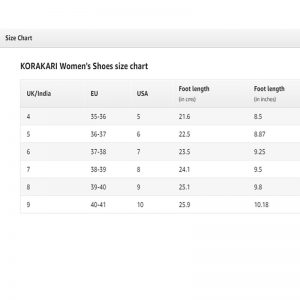 Women Kolhapuri Chappal Size Chart