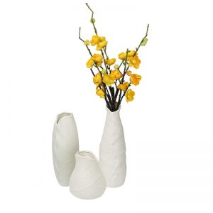 White Ceramic Beautiful Curvy Flower Vase - Set of 3