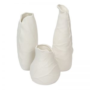 White Ceramic Beautiful Curvy Flower Vase - Set of 3