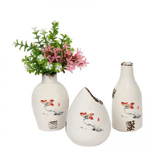 Rusty Finish Hand Painted White Ceramic Vases - Set of 3