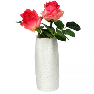 Broad Open Stone Finish White Ceramic Vase