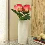 Broad Open Stone Finish White Ceramic Vase