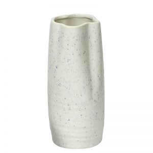 Broad Open Stone Finish White Ceramic Vase