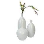 Narrow Neck Ribbed style White Ceramic Vase - Set of 3