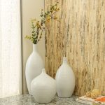 Narrow Neck Ribbed style White Ceramic Vase - Set of 3