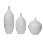 Narrow Neck Ribbed style White Ceramic Vase - Set of 3