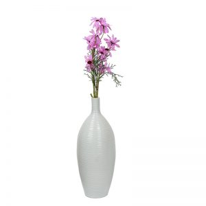 Narrow Neck Ribbed style White Ceramic Vase