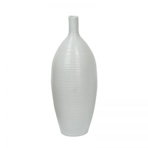 Narrow Neck Ribbed style White Ceramic Vase