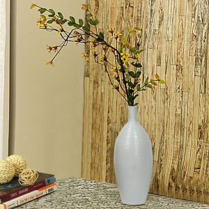 Narrow Neck Ribbed style White Ceramic Vase