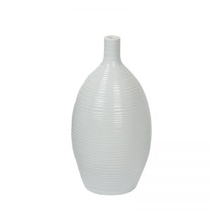 Narrow Neck Ribbed style White Ceramic Vase