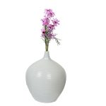 Narrow Neck Ribbed style White Ceramic Vase