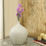 Narrow Neck Ribbed style White Ceramic Vase