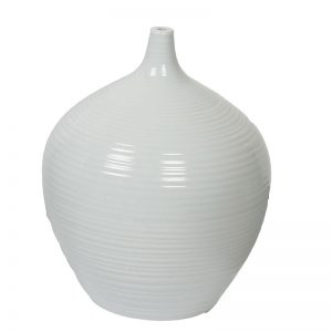 Narrow Neck Ribbed style White Ceramic Vase