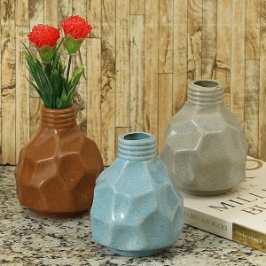 Fine Textured Multicolored Ceramic Flower Vase - Set of 3
