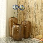 Hand-painted Broad Open Brown Ceramic Vases - Set of 3