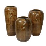 Hand-painted Broad Open Brown Ceramic Vases - Set of 3