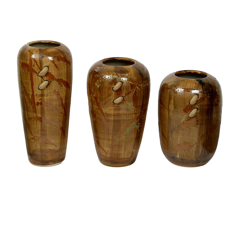 Buy Hand-painted Broad Open Brown Ceramic Vases - Set of 3 Online at Zakarto