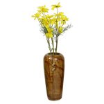 Handpainted Broad Open Brown Ceramic Vase