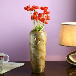 Handpainted Broad Open Brown Ceramic Vase