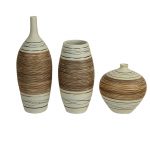 Set of 3 Brown & Beige Ceramic Vases