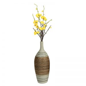 Brown & Beige Ceramic Striped Flower Vase