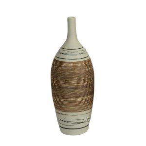 Brown & Beige Ceramic Striped Flower Vase