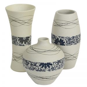 White & Blue Ceramic Vase - Set of 3